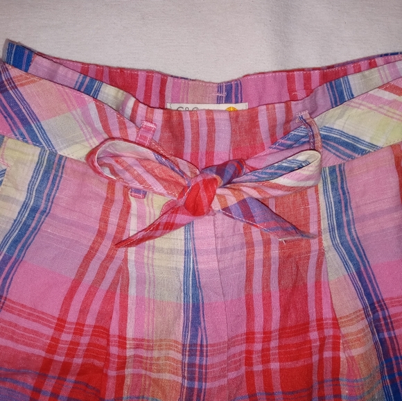 🆕C&C California | Pink, Red, & Blue Linen Plaid Shorts Size 4 Womens - Picture 5 of 5
